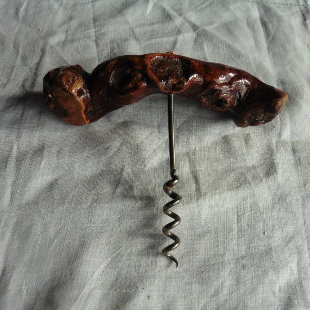 Vintage Grapevine Wood Handle Corkscrew with ID A.C. 72120 St. Calais France